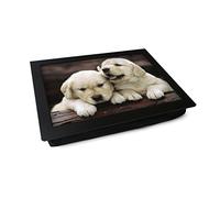 Extra Large Portable Lap Desk Tray (Golden Retriever Puppies) Wide Multi Purpose | Handmade Large Wooden Frame, Big Beanbag Cushion Bottom | Computers, Laptops, Meals, Food | 49.8cm | XL2 Black