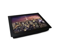 Extra Large Portable Lap Desk Tray (Manhattan At Night) Wide Multi Purpose | Handmade Large Wooden Frame, Big Beanbag Cushion Bottom | Computers, Laptops, Meals, Food | 49.8cm | XL32 Black