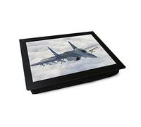 Extra Large Portable Lap Desk Tray (MIG 35 Military Fighter Jet) Wide Multi Purpose | Handmade Large Wooden Frame, Big Beanbag Cushion Bottom | Computers, Laptops, Meals, Food | 49.8cm | XL60 Black