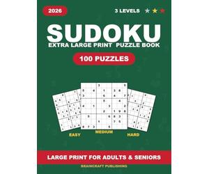 Extra Large Print Sudoku Puzzle Book: 100 Easy to Hard Puzzles with Giant 30-Point Numbers, One Puzzle Per Page, Solutions Included, Easy-on-the-Eyes Brain Games for Seniors and Low-Vision Adults