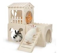 Extra Large Rabbit Castle, Wooden Bunny House &,Detachable Rabbit Hideaway, Indoor Hamster Castle with Ramp, Small Animal Houses & Habitats for Guinea Pig Chinchilla Ferret(3 House)