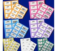 Extra Large Raffle Books & Cloakroom Tickets 1-400 - Jumbo 7x4cm Perforated Ticket Stubs - Easy Read & Numbered - Blue, Green, Orange, Pink, Purple, White, Yellow (7 Jumbo Raffle (One of Each Colour))