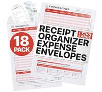 Extra Large Receipt Envelope & Receipts Organizer (Pack of 18) - Efficiently Manage Business Expenses & Log Mileage Trips - 32.3 cm × 22.9 cm, Red Color- Business Ledger for Small Business