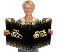 Extra Large Retirement Card with Envelope, Happy Retirement Party Decorations for Men Women, 22 x 14 Inch Jumbo Retired GuestBook Greeting Card, Oversize Farewell Cards Gifts Party Supplies (Black)