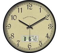 Extra Large Retro Classic Analog Wall Clock Silent Battery Operated Digital Wall Clocks with LCD Temperature Date Time Week Display Clock Decorative for Living Room Kitchen Light Home Office 14 Inch