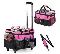 Extra-Large Rolling Cleaning Caddy with Wheels,Cleaning Caddy Bag with Detachable Trolley,Water Resistant Lining Cleaning Supply Organizer with Handle for Cleaners,Housekeepers