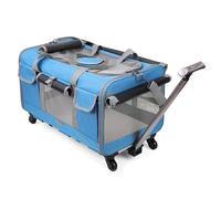 Extra Large Rolling Pet Carrier with Wheels, Adjustable Straps and Telescoping Handle, Foldable Soft-Sided Pet Crate, 40-lb Load-Bearing, Suitable for Large Cats or Two Small Cats (Blue)