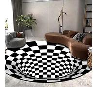 Extra Large Round Carpet Rug 3D Illusion Play Mat for Living Room Bedroom,100cm/120cm/160cm,Anti-slip Vortex Optics Floor Mat,Checkered Decoration Rug