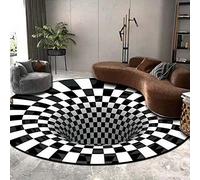 Extra Large Round Carpet Rug 3D Illusion Play Mat for Living Room Bedroom,100cm/120cm/160cm,Anti-slip Vortex Optics Floor Mat,Checkered Decoration Rug