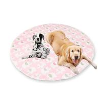 Extra Large Round Dog Bed Mat Washable Ultra Soft,Plush Calming Dog Crate Mattress Pet Cooling Pad Non-Slip Waterproof Area Rug (L-90CM,Pink)