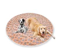 Extra Large Round Dog Bed Mat Washable Ultra Soft,Plush Calming Dog Crate Mattress Pet Cooling Pad Non-Slip Waterproof Area Rug (M-75CM,Brown)