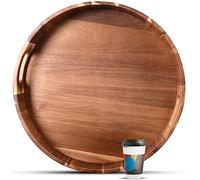 Extra Large Round Serving Tray, 20INCH, Heavy Duty Acacia Wood Trays for Big Ottoman Coffee Table Counter Giant Decorative Organizer Tray, Huge Kitchen Serveware Cheese Board Charcuterie Tray