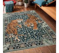 Extra Large Rugs for Living Room Lounge Bedroom Home Decor Washable Carpets,orange Tiger print Modern Vintage Floral Design,Dark Teal,200 x 300 cm