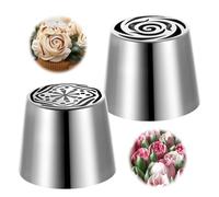 Extra Large Russian Piping Tip, 2PCS Rose Floral Piping Nozzle Stainless Steel Icing Tips Cake Decorating Kit Flower Cake 3D Floral Designs Baker Tools for Wedding Birthday Cakes Cupcakes Cookies