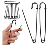 Extra Large Safety Pins Heavy Duty, 5 in Black Big Safety Pins, 10 PCS Giant Safety Pin for Clothes, Diaper, Blankets, Leather, Canvas, Decorativeions (1, Black)