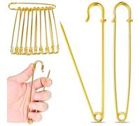 Extra Large Safety Pins Heavy Duty, 5 in Gold Big Safety Pins, 10 PCS Giant Safety Pin for Clothes, Diaper, Blankets, Leather, Canvas, Decorativeions (1, Gold)