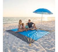 Extra Large Sand-Free Beach Blanket, Waterproof, Nylon, with Anchor Loops, Lightweight and Compact, Fabric Towel for Outdoor Camping, Pool, and Festivals, Blue