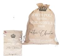 Extra Large Santa Sack 60x80 cm - Hessian Beige North Pole Express Mail Service Stocking Gift Bag with Drawstring, Christmas Accessories