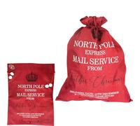 Extra Large Santa Sack 60x80 cm - Hessian Red North Pole Express Mail Service Stocking Gift Bag with Drawstring, Christmas Accessories