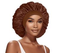 Extra Large Satin Bonnet Hair Cap, 17inches Silk Bonnet for Sleeping, Jumbo Silk Sleep Shower Cap for Women Braids Curly Hair Locs 1Pcs (Brown)