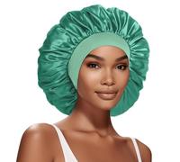 Extra Large Satin Bonnet Hair Cap, 17inches Silk Bonnet for Sleeping, Jumbo Silk Sleep Shower Cap for Women Braids Curly Hair Locs 1Pcs (Green)