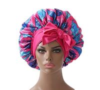 Extra Large Satin Bonnet Long Tail Print Bonnets for Women Shower Cap Womans Hats Hair Bonnet for Sleeping (Color : Pink, Size : Free size)