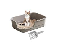 Extra Large Semi-Enclosed Cat Litter Box with Scoop, High Sides Anti-Splashing Design, Low Entry Senior Litter Pen for Geriatric Cats, Easy Clean Open Top Kitty Litter Tray, Indoor Pet Toilet (Gray)
