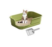 Extra Large Semi-Enclosed Cat Litter Box with Scoop, High Sides Anti-Splashing Design, Low Entry Senior Litter Pen for Geriatric Cats, Easy Clean Open Top Kittylitter Tray, Indoor Pet Toilet (Green)