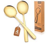 Extra Large Serving Spoons Set 11.7-Inch Gold Serving Utensils 18/8 Stainless Steel Big Metal Spoons for Buffet, Parties, Catering, Banquet - Dishwasher Safe (4-Pack, Gold)