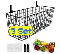 3 Set [Extra Large]Hanging Wall Wire Baskets, Farmhouse Food Storage Kitchen Pantry Laundry Closet Garage RV,Black