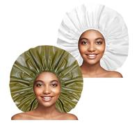 Extra Large Shower Cap 2 PCS Waterproof Shower Caps for Women, Super Jumbo Shower Cap, Reusable Super Large Bath Caps Hair Cap for Long Thick Curly Hair, Locs, Twist Braids - Green + White