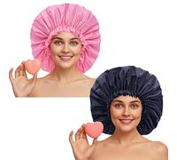 Extra Large Shower Caps for Braids, 2 Pcs Waterproof Shower Caps for Women, Reusable Bath Hair Caps Large Size Hair Bonnets for Long Thick Curly Hair, Locs, Dreadlocks, Perms (Black, Pink)