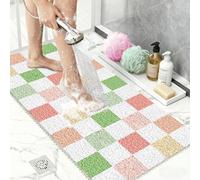 Extra Large Shower Mat 32"x24", Fast Drying Foot Scrubber Mats, Non Slip Bath Mat for Inside Shower, PVC Loofah Bathroom Mats for Wet Areas, Bathroom Floor, Poolside Entryway, Multicoloured Checkered