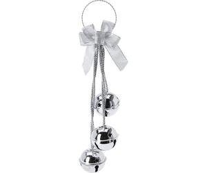 Extra Large Silver Christmas Jingle Bells Door Hanger | Giant Hanging Bell Garland with Bow | Festive Silver Door or Mantel Decoration - 43cm