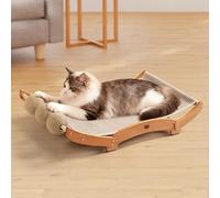 Extra Large Sisal Scratching Bed with Ball, Solid Wood Cat Scratching Post with Hammock for Indoor Cats Lounger & Sleeping & Scratching, Natural Sisal Cat Scratching Pad