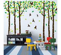 Extra Large Six Birch Tree Wall Decals with Birds Squirrel Forest Wall Decal - Tree Wall Sticker for Kids Room, Nursery, Bedroom, Living Room, Classroom Decoration (H=250cm /100inch)