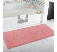 Extra Large Soft Chenille Bathroom Rug, Non-Slip Plush Bath Mat, Super Absorbent Long Runner for Bathroom, Stylish Pink Floor Carpet (70x140cm)