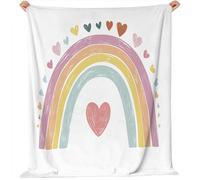Extra Large Soft Fleece Throw Blanket, Bohemian Style 200x200 cm Throw Blanket for Couch, Fuzzy Cozy Lightweight for All Season, Rainbow Heart Shape