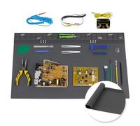 Extra Large Soldering Mat, 27.6''x 15.7'' Large Silicone Repair Mat, 932°F Heat Resistant Workbench Mat for Electronic, Cellphone, Laptop Repair with ESD Wrist Strap and Grounding Accessories (Grey)
