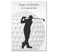 Extra Large Son 21st Birthday Card - XL Big thick A4 size - Cool Golf Sports Golfing Golfer Art - Special Age Year Traditional Greeting - Huge Happy Wishes Him Men Male - UK Eco-Friendly