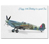 Extra Large Son 30th Birthday Card - XL Big thick A4 size - Cool Classic Spitfire WW2 Plane Art - Special Age Year Traditional Greeting - Huge Happy Wishes Him Men Male - UK Eco-Friendly