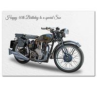 Extra Large Son 40th Birthday Card - XL Big thick A4 size - Cool Classic 1940s Motorbike Biker Art - Special Age Year Traditional Greeting - Huge Happy Wishes Him Men Male - UK Eco-Friendly