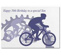Extra Large Son 50th Birthday Card - XL Big thick A4 size - Cool Cycling Bike Bicycle Cyclist Art - Special Age Year Traditional Greeting - Huge Happy Wishes Him Men Male - UK Eco-Friendly
