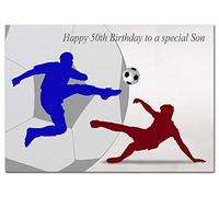 Extra Large Son 50th Birthday Card - XL Big thick A4 size - Cool Football Game Sports Theme Art - Special Age Year Traditional Greeting - Huge Happy Wishes Him Men Male - UK Eco-Friendly