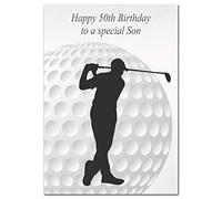 Extra Large Son 50th Birthday Card - XL Big thick A4 size - Cool Golf Sports Golfing Golfer Art - Special Age Year Traditional Greeting - Huge Happy Wishes Him Men Male - UK Eco-Friendly