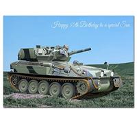 Extra Large Son 50th Birthday Card - XL Big thick A4 size - Cool Tank British Army Military Art - Special Age Year Traditional Greeting - Huge Happy Wishes Him Men Male - UK Eco-Friendly