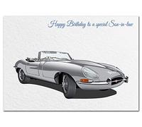Extra Large Son-in-law Birthday Card - XL Big thick A4 size - Special Traditional Bday Greeting Men Him - Unusual Cool Classic E-Type Jag Car Driver Art - Huge Happy Wishes - UK Eco-Friendly