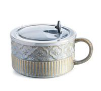 Extra Large Soup Bowl with Handle, 39 Ounces Ceramic Bowl with Lid, 6 Inch Microwave Ramen Bowl Soup Mug Cup for Cereal, Ramen, Instant Noodle, Gray