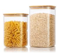 Extra Large Square Glass Flour & Sugar Storage Containers with Airtight Lids, 168oz & 84oz - 2 Pack Glass Jars with Bamboo Lids, Air tight Pantry Food Storage Containers for Cereal, Pasta, Rice