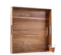 Extra Large Square Wood Tray, Generously 22" Acacia Serving Trays for Large Ottoman Coffee Table, Giant Square Shape Sofa Tray with Handles, Kitchen Organizer Storage Trays Huge Counter Serveware